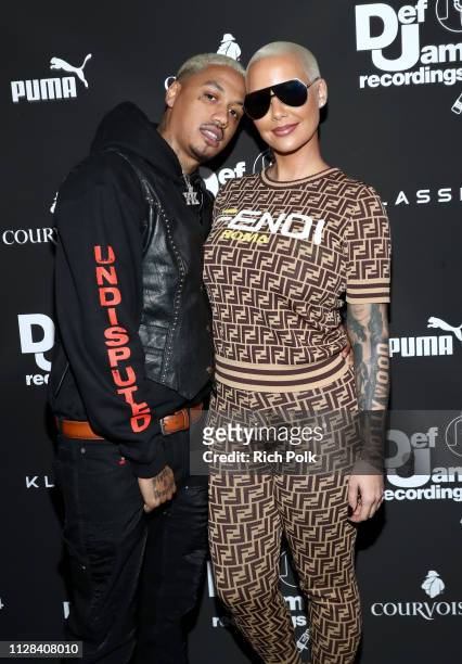 Alexander Edwards and Amber Rose attend the Def Jam Pre-Grammy 2019 party at Catch LA sponsored by Courvoisier, Puma, Klasse 14 and Tik Tok on...