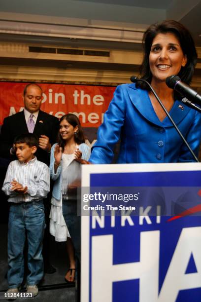 Rep. Nikki Haley, R-Lexington, took the majority of the GOP vote in the gubernatorial primary and gives a victory speech to supporters at the Capital...