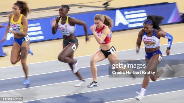 Irene Eklund of Sweden, Lisa Marie Kwayie of Germany, Ajla Del Ponte of Switzerland and Asha Philip of Great Britain compete in the semi finals of...
