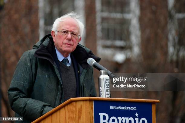 Bernie Sanders, Independent US Senator from Vermont speaks on stage as he kicks-off his campaign for the 2020 U.S. Presidential Elections on a...