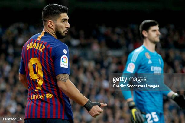 Luis Suarez of FC Barcelona during the La Liga Santander match between Real Madrid v FC Barcelona at the Santiago Bernabeu on March 2, 2019 in Madrid...