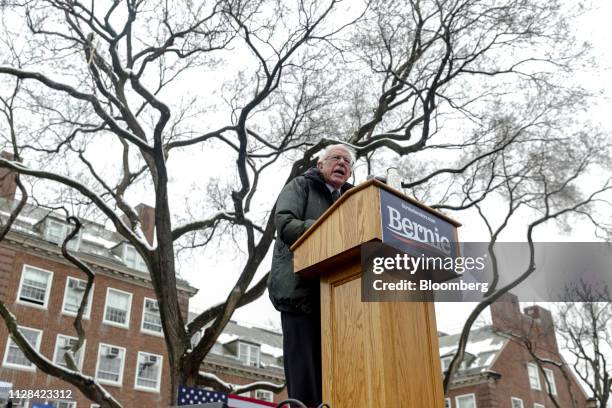 Senator Bernie Sanders, an Independent from Vermont and 2020 presidential candidate, speaks during a campaign rally in the Brooklyn Borough of New...