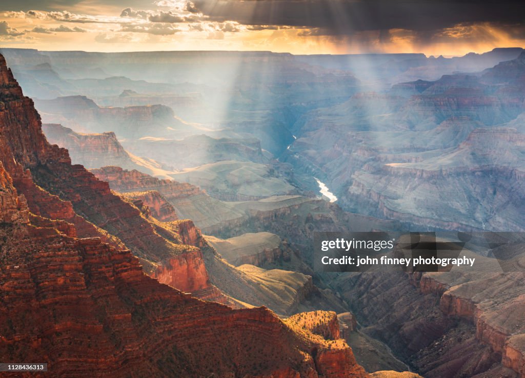 Monsoon sunset over the Grand Canyon, Arizona, USA