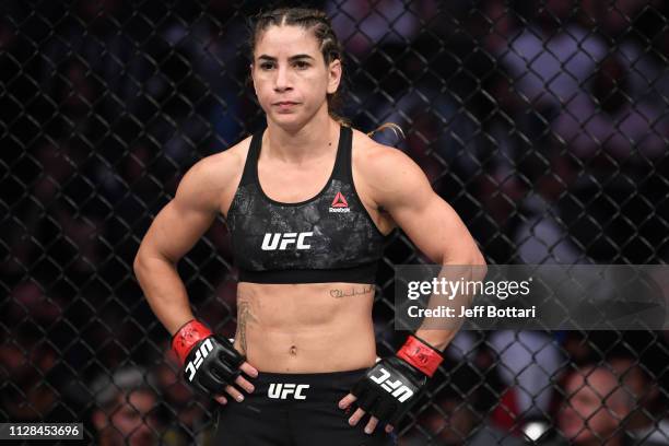 Tecia Torres waits for the start of her women's strawweight bout during the UFC 235 event at T-Mobile Arena on March 2, 2019 in Las Vegas, Nevada.