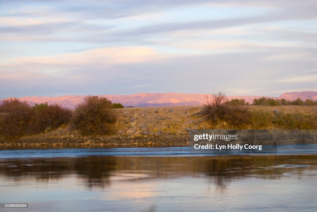 Colorado River and bankside at twilight