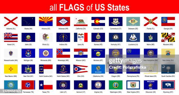 all 50 us state flags - alphabetically - icon set - vector illustration - state flags stock illustrations