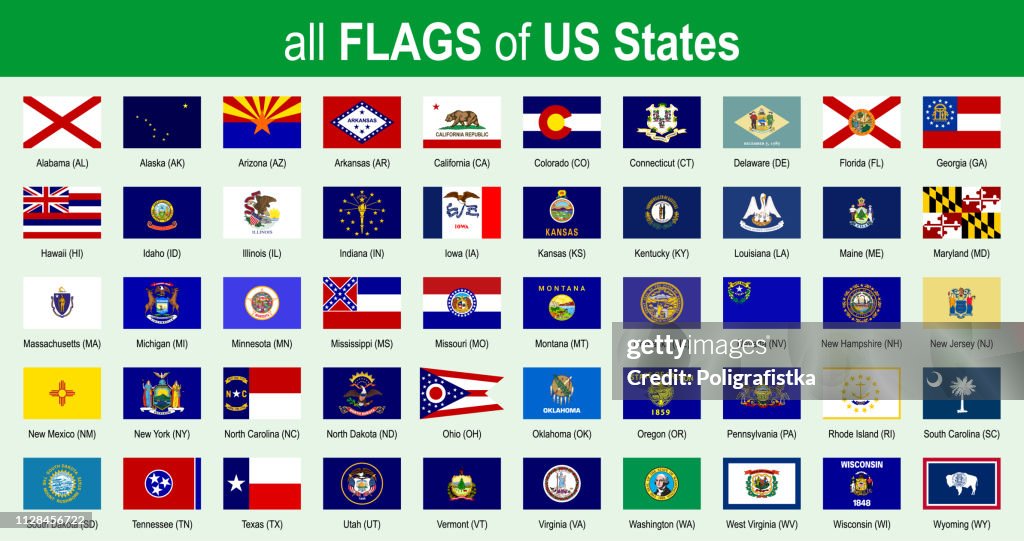 All 50 US State Flags - Alphabetically - Icon Set - Vector Illustration