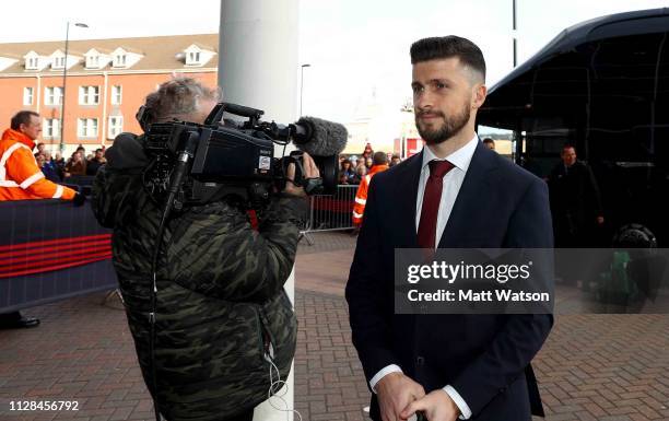 Shane Long of Southampton ahead of the Premier League match between Southampton FC and Cardiff City at St Mary's Stadium on February 09, 2019 in...