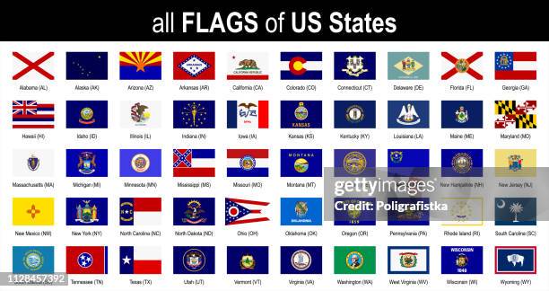 stockillustraties, clipart, cartoons en iconen met alle 50 amerikaanse staat vlaggen - alfabetisch - icon set - vector illustratie - state flags