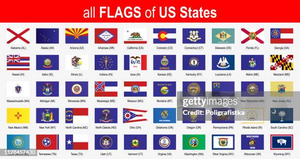 all 50 us state flags - alphabetically - icon set - vector illustration - us state flags stock illustrations