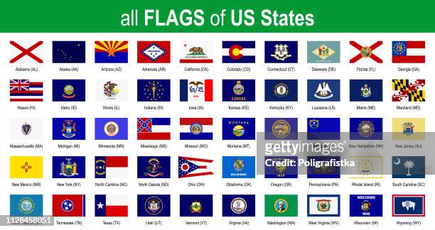 alle 50 us zustand-markierungsfahnen - alphabetisch - icon-set - vektor-illustration - texas state flag stock-grafiken, -clipart, -cartoons und -symbole