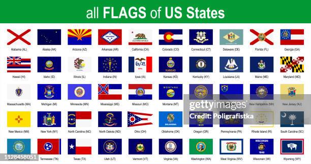 all 50 us state flags - alphabetically - icon set - vector illustration - us state flags stock illustrations