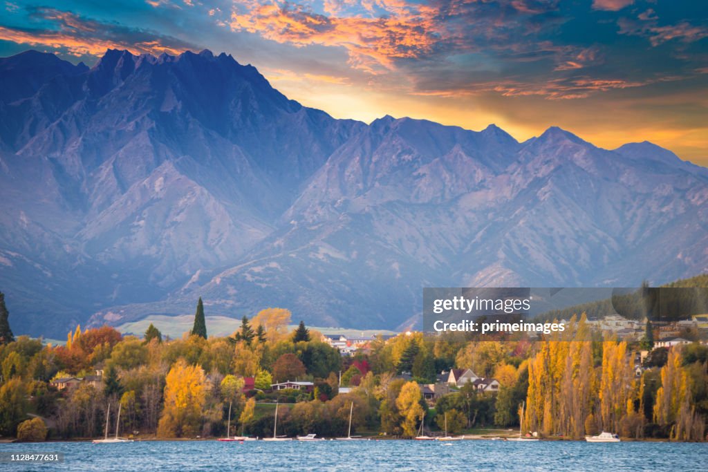 Panoramic view nature landscape in queen town remarkable and arrowtown south island New Zealand