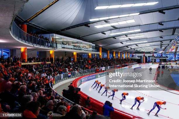 Jorrit Bergsma of Netherlands competes in the Men's 10000m during day 3 of the ISU World Single Distances Speed Skating Championships at Max Aicher...