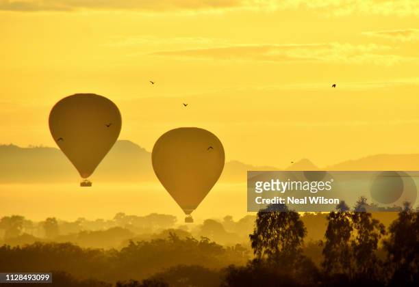 hot air ballooning in myanmar - hot air balloon ride stock pictures, royalty-free photos & images