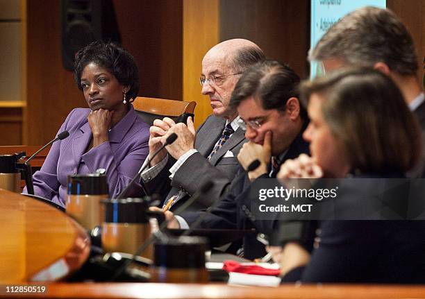 Federal Communications Commission Commissioners, from left, Mignon Clyburn, Michael J. Copps, Chairman, Julius Genachowski, Commissioners, Robert M....