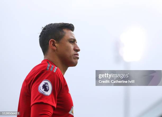 Alexis Sanchez of Manchester United during the Premier League match between Fulham FC and Manchester United at Craven Cottage on February 09, 2019 in...