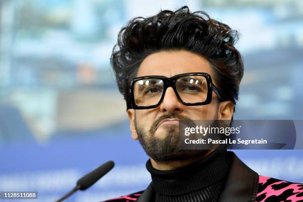 Ranveer Singh attends the "Gully Boy" press conference during the 69th Berlinale International Film Festival Berlin at Grand Hyatt Hotel on February...