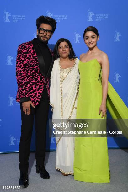 Ranveer Singh, Director Zoya Akhtar and Alia Bhatt pose at the "Gully Boy" photocall during the 69th Berlinale International Film Festival Berlin at...