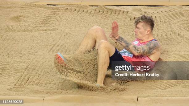 Radek Juska of the Czech Republic competes in the men's long jump event on March 3, 2019 in Glasgow, United Kingdom.