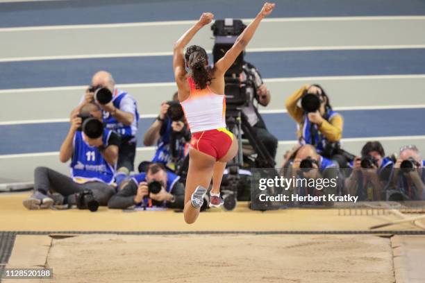 Ana Peleteiro of Spain competes in the women's triple jump event on March 3, 2019 in Glasgow, United Kingdom.