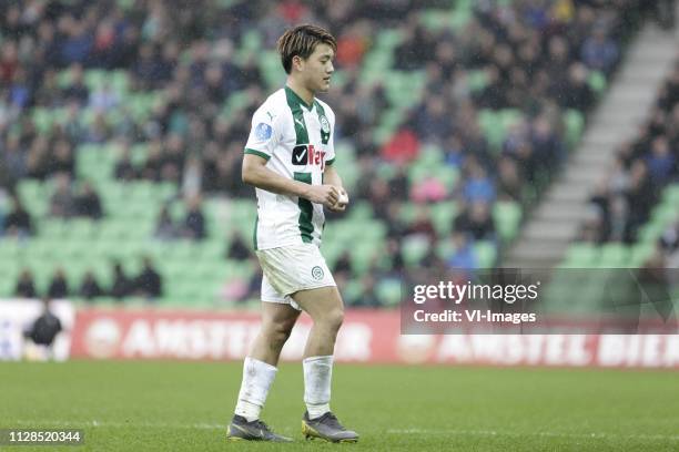 Ritsu Doan of FC Groningen rode kaart during the Dutch Eredivisie match between FC Groningen and VVV Venlo at Hitachi Capital Mobility stadium on...