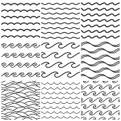 Seamless water waves pattern. Sea wave, ocean waters and wavy lake. Aqua patterns vector background collection