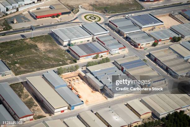 industrial zone seen from above - pequeña empresa stock pictures, royalty-free photos & images