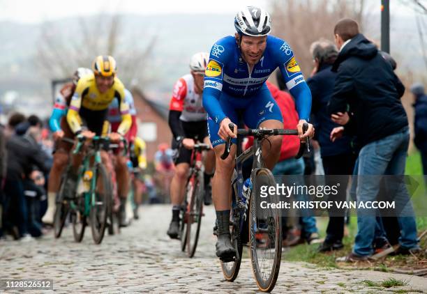 French rider Florian Senechal of Deceuninck - Quick-Step competes in the 71st edition of the Kuurne-Brussels-Kuurne one day cycling race 1 km from...