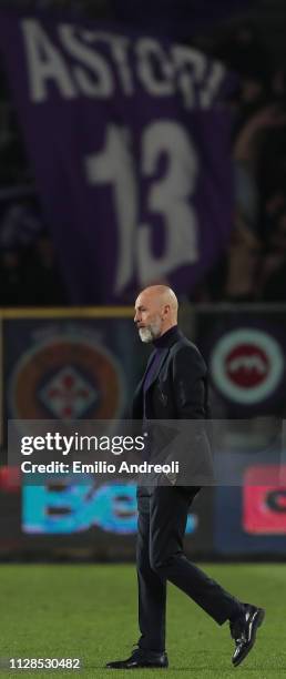 Fiorentina coach Stefano Pioli looks dejected at the end of the Serie A match between Atalanta BC and ACF Fiorentina at Stadio Atleti Azzurri...