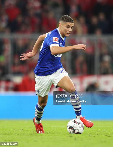 Jeffrey Bruma of FC Schalke 04 controls the ball during the Bundesliga match between FC Bayern Muenchen and FC Schalke 04 at Allianz Arena on...