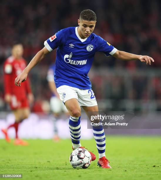 Jeffrey Bruma of FC Schalke 04 controls the ball during the Bundesliga match between FC Bayern Muenchen and FC Schalke 04 at Allianz Arena on...