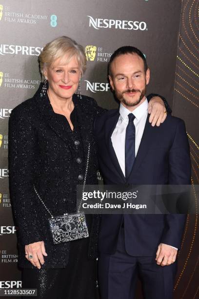 Glenn Close and Chris Terrio attend the Nespresso British Academy Film Awards nominees party at Kensington Palace on February 09, 2019 in London,...