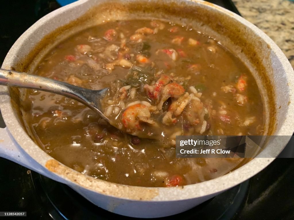 Homemade gumbo on the stove