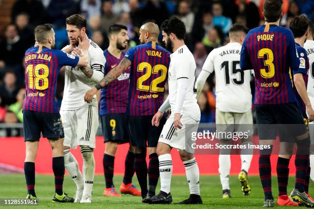 Jordi Alba of FC Barcelona, Sergio Ramos of Real Madrid, Luis Suarez of FC Barcelona, Arturo Vidal of FC Barcelona, Isco of Real Madrid, Federico...