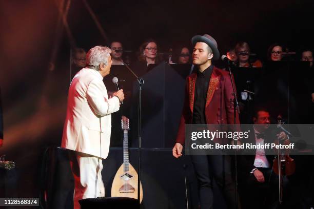 Enrico Macias and Singer David Ababou Perform for Enrico Macias 80th Anniversary at L'Olympia on February 09, 2019 in Paris, France.
