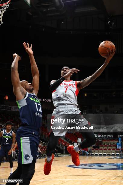 Tim Bond of the Rio Grande Valley Vipers goes to the basket against the Iowa Wolves during the NBA G League on March 3, 2019 at the Wells Fargo Arena...