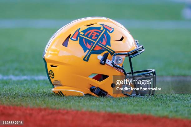 An Arizona Hotshots helmet on the field during the AAF football game between the Atlanta Legends and the Arizona Hotshots on March 3, 2019 at Sun...