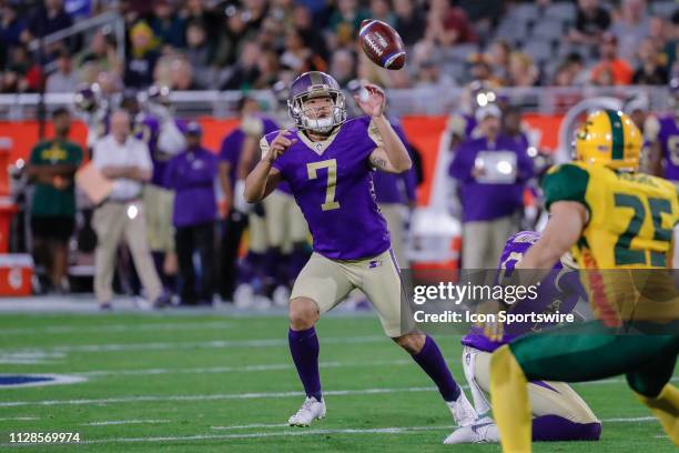 Atlanta Legends kicker Younghoe Koo takes the pitch during a fake field goal during the AAF football game between the Atlanta Legends and the Arizona...