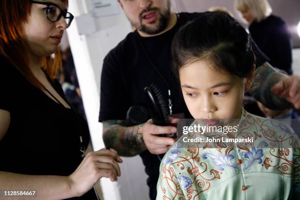 Oscar Cao attends Amelie Wang front row during New York Fashion Week: The Shows at Industria Studios on February 09, 2019 in New York City.