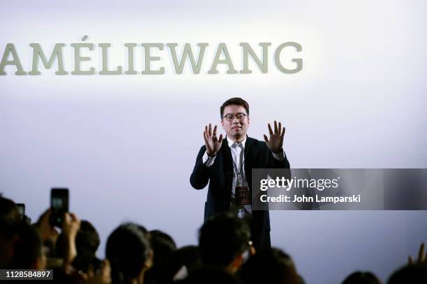 Oscar Cao attends Amelie Wang front row during New York Fashion Week: The Shows at Industria Studios on February 09, 2019 in New York City.