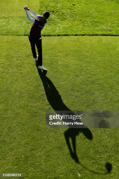 Jonas Blixt of Sweden plays his shot from the tenth tee during the third round of the AT&T Pebble Beach Pro-Am at Pebble Beach Golf Links on February...