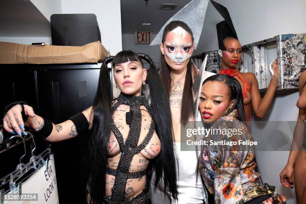 Brooke Candy, Hungry and Maliibu Miitch backstage after KAIMIN Fall / Winter 2019 show on February 09, 2019 in New York City.