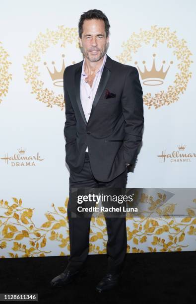 Shawn Christian attends Hallmark Channel And Hallmark Movies And Mysteries 2019 Winter TCA Tour at Tournament House on February 09, 2019 in Pasadena,...