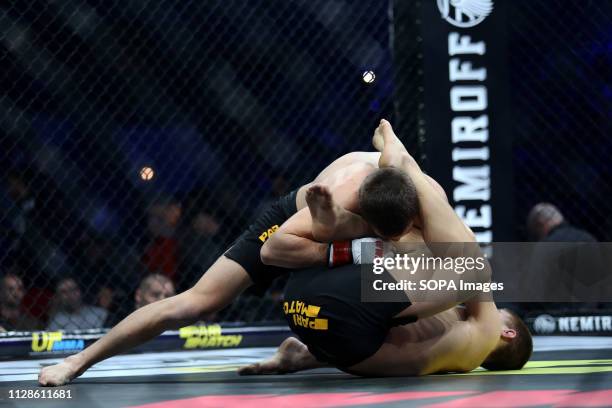 Mikhail Shabliy and Bohdan Kudelia seen in action during the WWFC 14 Match in Kiev, Ukraine.