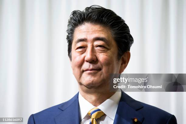 Japanese Prime Minister and Liberal Democratic Party President Shinzo Abe attends an event held before the party's annual convention on February 10,...