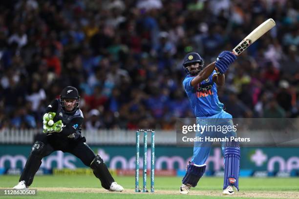 Vijay Shankar of India bats during the International T20 Game 3 between India and New Zealand at Seddon Park on February 10, 2019 in Hamilton, New...