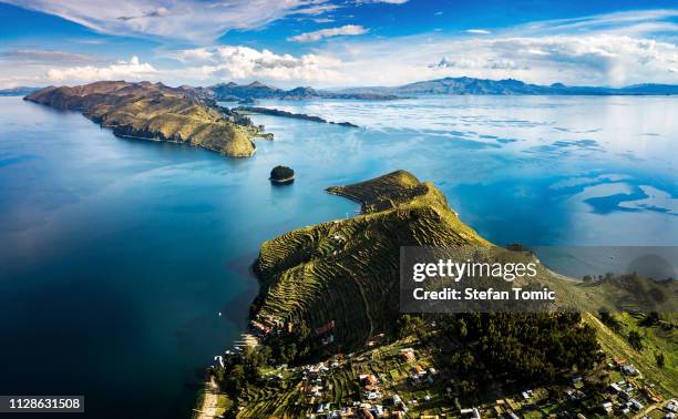 island of the sun at lake titicaca in bolivia - bolivia stock pictures, royalty-free photos & images