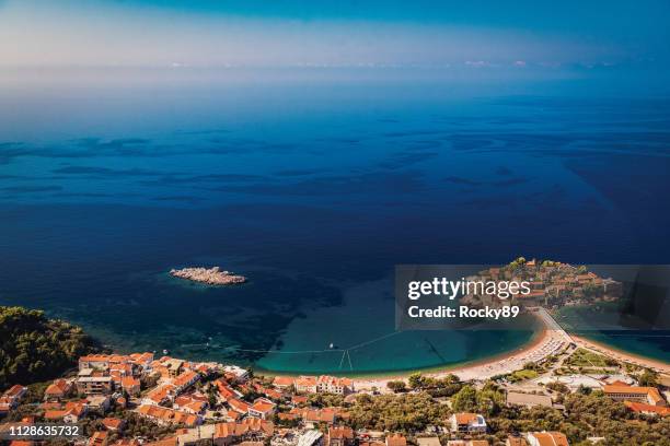 sveti stefan aus kirche st. sava, montenegro - sveti stefan stock-fotos und bilder