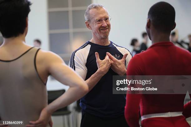 Choreographer William Forsyth works with the dancers during a rehearsal of Boston Ballet's "Full On Forsythe" in Boston on Feb. 8, 2019.